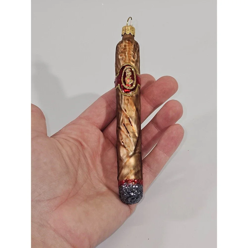 VINTAGE Blown Glass Christmas Ornament Holiday‎ Decor Cigar Stogie Figural Gift